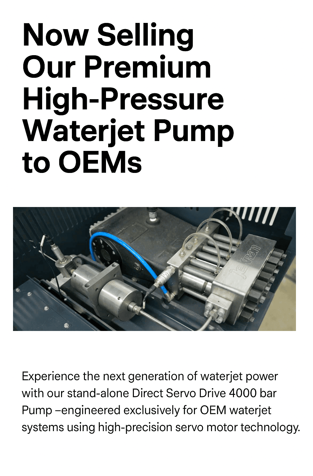 A photo of our 4000 direct drive pump and a message to announce we are seeling the stand-alone pump.