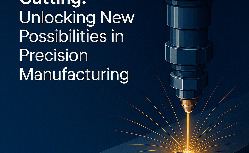 Fiber laser cutting image with a laser nozzle cutting a steel plate.