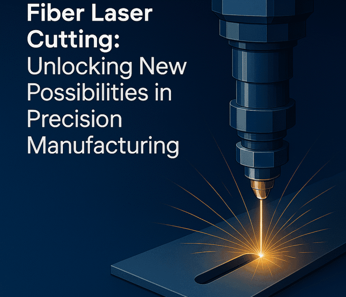 Fiber laser cutting image with a laser nozzle cutting a steel plate.